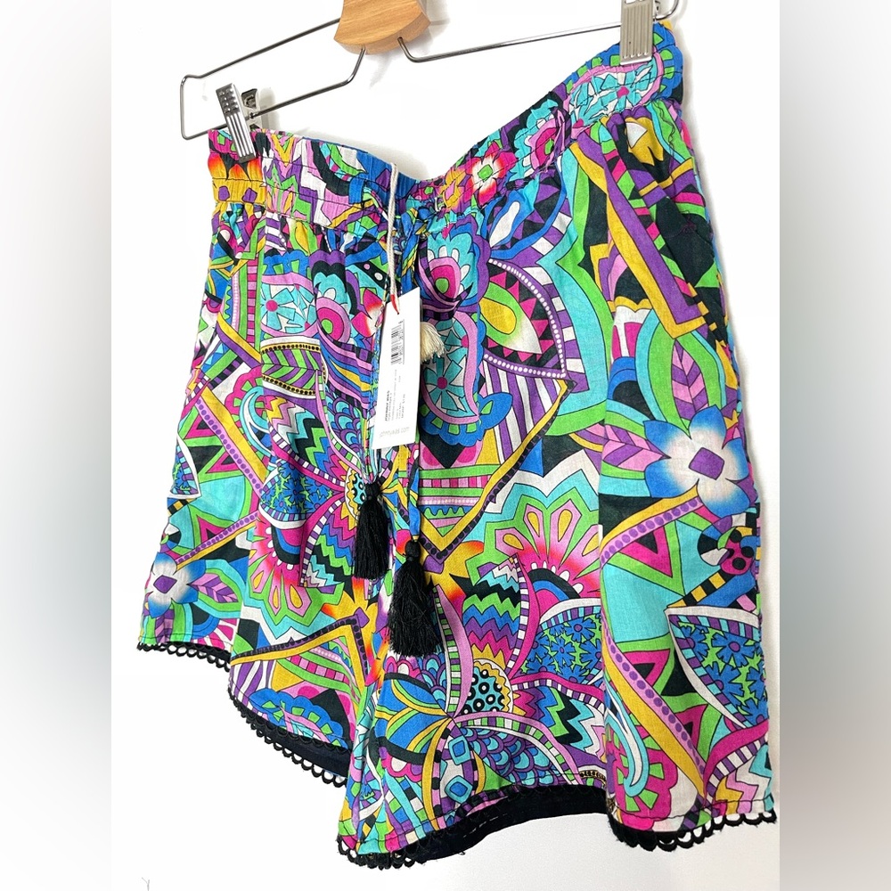 New Johnny Was S Demarne Pull On Short with Trim Geometric Print Cotton Shorts S - Picture 4 of 8